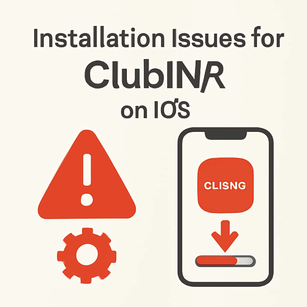 Diagram illustrating common installation issues for ClubINR on iOS.