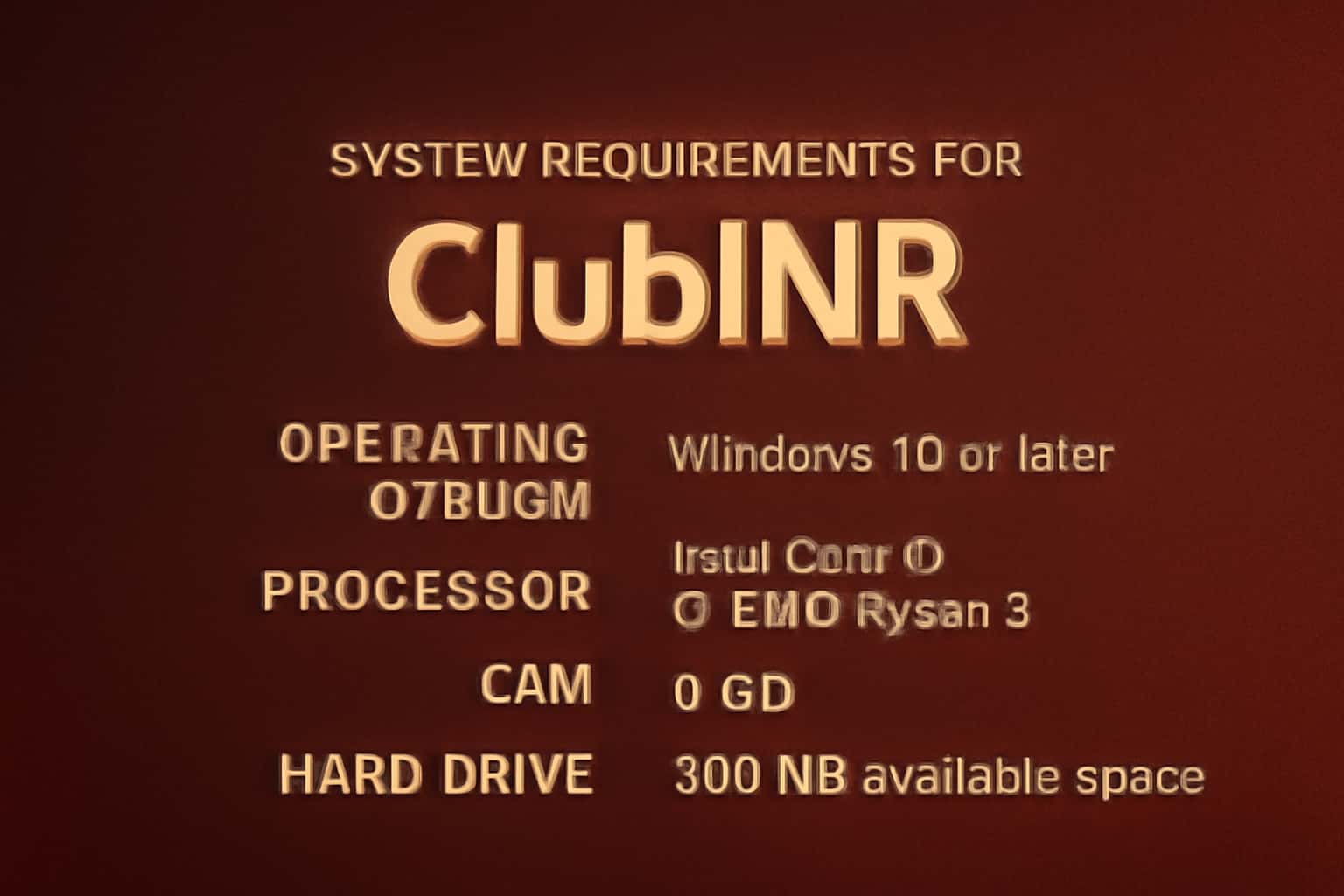 Informational scene depicting system requirements for ClubINR.